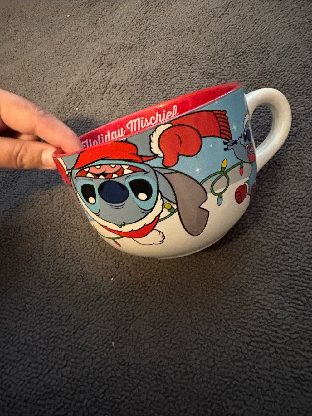Disney Stitch Holiday Mischief Red & Blue Festive Ceramic Mug